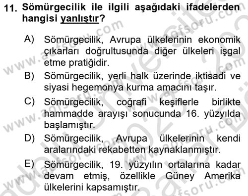 Uluslararası İlişkilere Giriş Dersi 2023 - 2024 Yılı (Vize) Ara Sınav Soruları 11. Soru