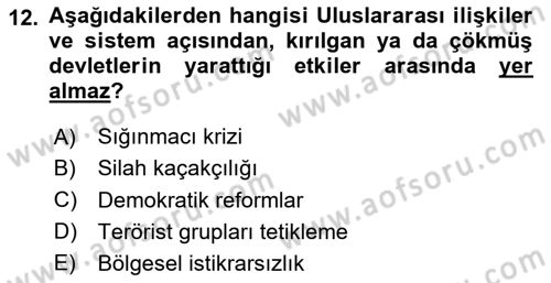 Uluslararası İlişkilere Giriş Dersi 2023 - 2024 Yılı (Vize) Ara Sınav Soruları 12. Soru