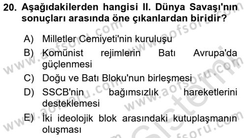 Uluslararası İlişkilere Giriş Dersi 2023 - 2024 Yılı (Vize) Ara Sınav Soruları 20. Soru
