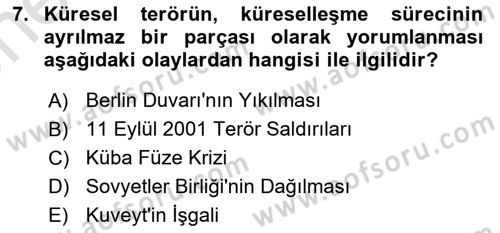 Uluslararası İlişkilere Giriş Dersi 2023 - 2024 Yılı (Vize) Ara Sınav Soruları 7. Soru