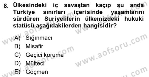 Uluslararası İlişkilere Giriş Dersi 2023 - 2024 Yılı (Vize) Ara Sınav Soruları 8. Soru