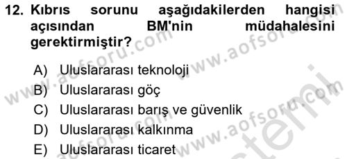 Uluslararası İlişkilere Giriş Dersi 2023 - 2024 Yılı (Final) Dönem Sonu Sınav Soruları 12. Soru