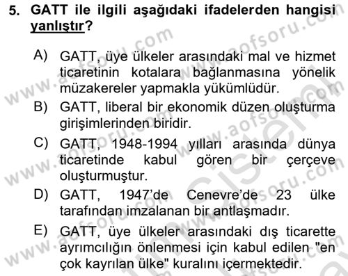 Uluslararası İlişkilere Giriş Dersi 2023 - 2024 Yılı (Final) Dönem Sonu Sınav Soruları 5. Soru