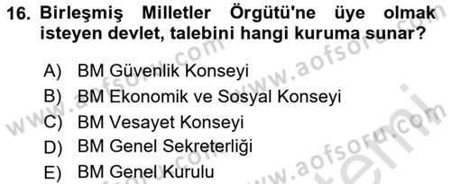 Uluslararası İlişkilere Giriş Dersi 2023 - 2024 Yılı Yaz Okulu Sınav Soruları 16. Soru