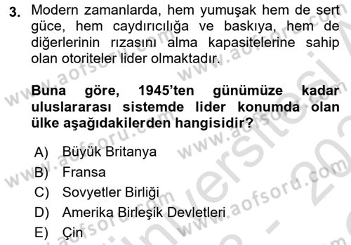 Uluslararası İlişkilere Giriş Dersi 2023 - 2024 Yılı Yaz Okulu Sınav Soruları 3. Soru