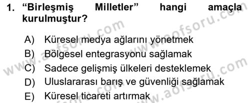 Uluslararası İlişkilere Giriş Dersi 2024 - 2025 Yılı (Vize) Ara Sınav Soruları 1. Soru