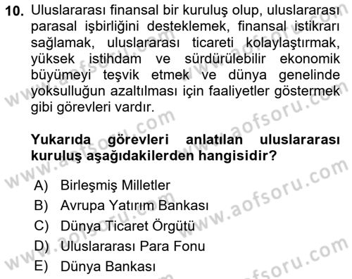Uluslararası İlişkilere Giriş Dersi 2024 - 2025 Yılı (Vize) Ara Sınav Soruları 10. Soru