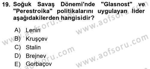 Uluslararası İlişkilere Giriş Dersi 2024 - 2025 Yılı (Vize) Ara Sınav Soruları 19. Soru