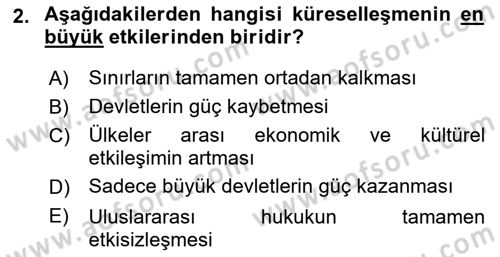 Uluslararası İlişkilere Giriş Dersi 2024 - 2025 Yılı (Vize) Ara Sınav Soruları 2. Soru