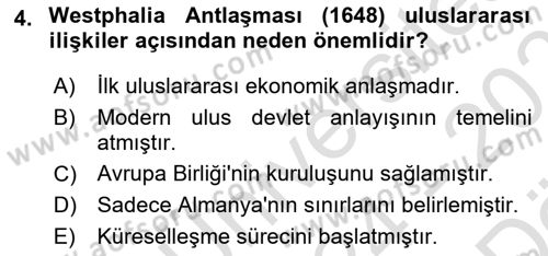 Uluslararası İlişkilere Giriş Dersi 2024 - 2025 Yılı (Vize) Ara Sınav Soruları 4. Soru