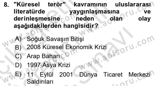 Uluslararası İlişkilere Giriş Dersi 2024 - 2025 Yılı (Vize) Ara Sınav Soruları 8. Soru