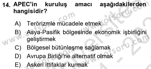 Uluslararası İlişkilere Giriş Dersi 2024 - 2025 Yılı (Final) Dönem Sonu Sınav Soruları 14. Soru