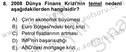 Uluslararası İlişkilere Giriş Dersi 2024 - 2025 Yılı (Final) Dönem Sonu Sınav Soruları 8. Soru