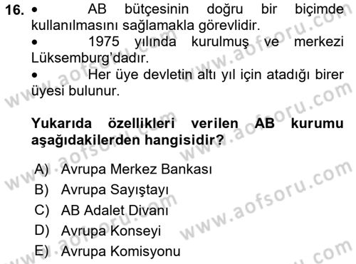 Uluslararası İlişkilere Giriş Dersi 2024 - 2025 Yılı Yaz Okulu Sınav Soruları 16. Soru