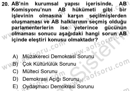 Uluslararası İlişkilere Giriş Dersi 2024 - 2025 Yılı Yaz Okulu Sınav Soruları 20. Soru