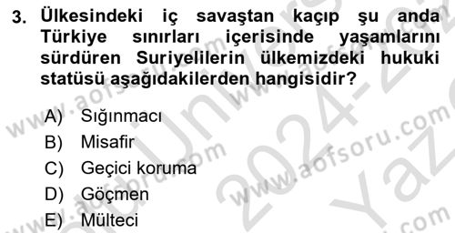 Uluslararası İlişkilere Giriş Dersi 2024 - 2025 Yılı Yaz Okulu Sınav Soruları 3. Soru