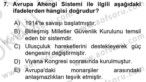 Uluslararası İlişkilere Giriş Dersi 2024 - 2025 Yılı Yaz Okulu Sınav Soruları 7. Soru