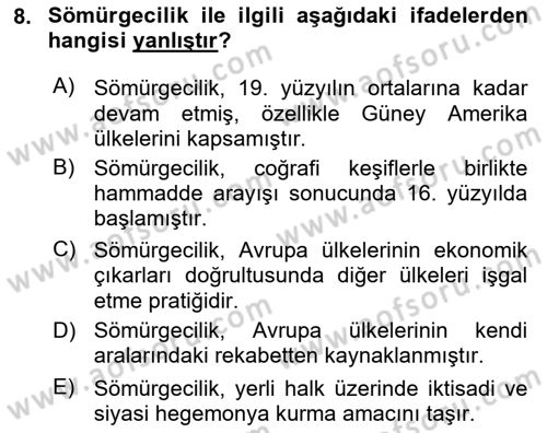 Uluslararası İlişkilere Giriş Dersi 2024 - 2025 Yılı Yaz Okulu Sınav Soruları 8. Soru