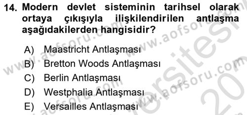 Uluslararası İlişkilere Giriş Dersi 2025 - 2026 Yılı (Vize) Ara Sınav Soruları 14. Soru