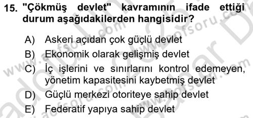 Uluslararası İlişkilere Giriş Dersi 2025 - 2026 Yılı (Vize) Ara Sınav Soruları 15. Soru