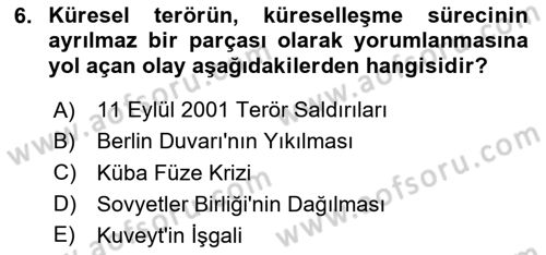 Uluslararası İlişkilere Giriş Dersi 2025 - 2026 Yılı (Vize) Ara Sınav Soruları 6. Soru