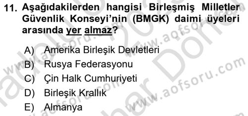 Uluslararası İlişkilere Giriş Dersi 2025 - 2026 Yılı (Final) Dönem Sonu Sınav Soruları 11. Soru