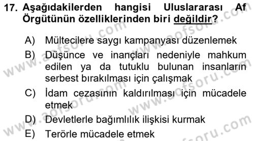 Uluslararası İlişkilere Giriş Dersi 2025 - 2026 Yılı (Final) Dönem Sonu Sınav Soruları 17. Soru