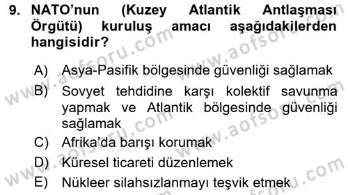 Uluslararası İlişkilere Giriş Dersi 2025 - 2026 Yılı (Final) Dönem Sonu Sınav Soruları 9. Soru