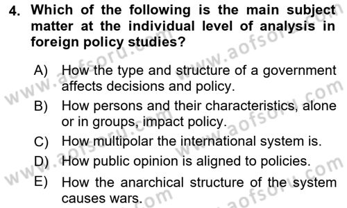 Introduction to International Relations Dersi Ara Sınavı Deneme Sınav Soruları 4. Soru
