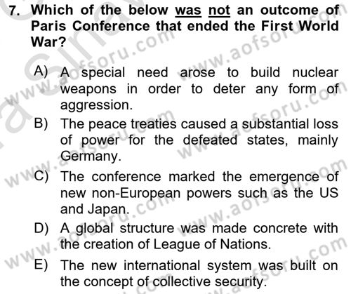 Introduction to International Relations Dersi Ara Sınavı Deneme Sınav Soruları 7. Soru
