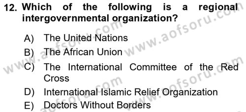 Introduction to International Relations Dersi 2017 - 2018 Yılı (Final) Dönem Sonu Sınav Soruları 12. Soru