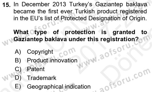 Introduction to International Relations Dersi 2017 - 2018 Yılı (Final) Dönem Sonu Sınav Soruları 15. Soru