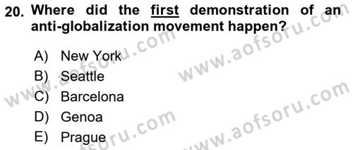 Introduction to International Relations Dersi 2017 - 2018 Yılı (Final) Dönem Sonu Sınav Soruları 20. Soru