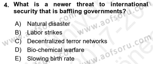 Introduction to International Relations Dersi 2017 - 2018 Yılı (Final) Dönem Sonu Sınav Soruları 4. Soru