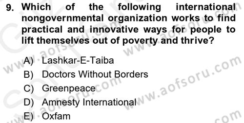 Introduction to International Relations Dersi 2017 - 2018 Yılı (Final) Dönem Sonu Sınav Soruları 9. Soru