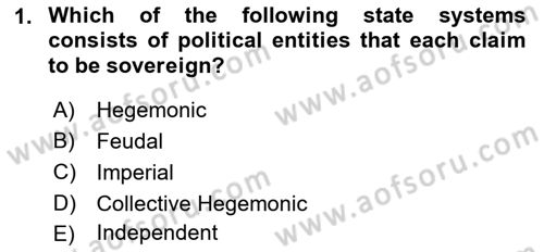 Introduction to International Relations Dersi Ara Sınavı Deneme Sınav Soruları 1. Soru