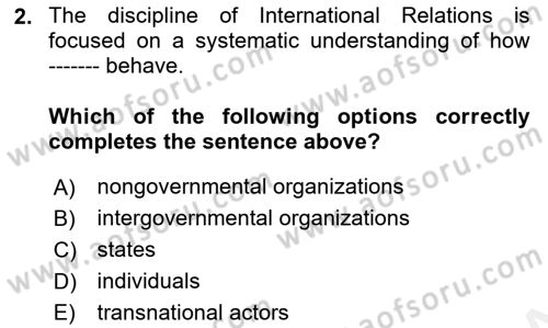 Introduction to International Relations Dersi 2018 - 2019 Yılı (Vize) Ara Sınav Soruları 2. Soru