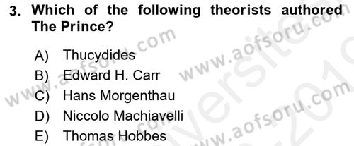 Introduction to International Relations Dersi Ara Sınavı Deneme Sınav Soruları 3. Soru