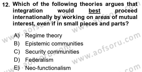 Introduction to International Relations Dersi 2018 - 2019 Yılı (Final) Dönem Sonu Sınav Soruları 12. Soru