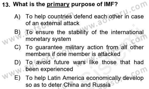 Introduction to International Relations Dersi 2018 - 2019 Yılı (Final) Dönem Sonu Sınav Soruları 13. Soru