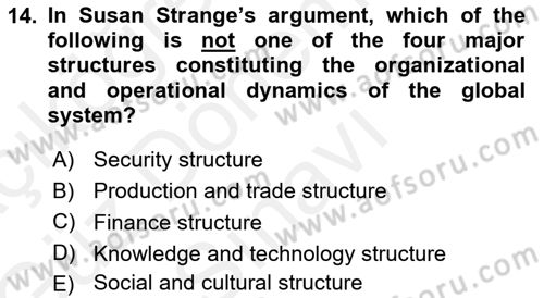 Introduction to International Relations Dersi 2018 - 2019 Yılı (Final) Dönem Sonu Sınav Soruları 14. Soru