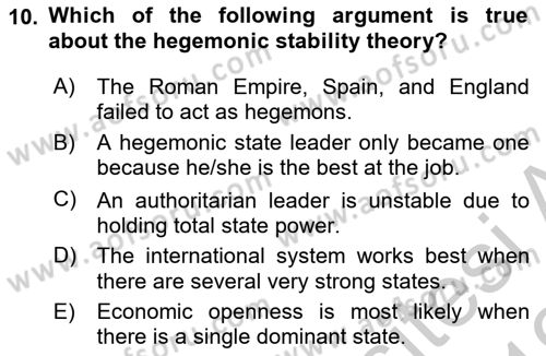 Introduction to International Relations Dersi 2018 - 2019 Yılı Yaz Okulu Sınav Soruları 10. Soru