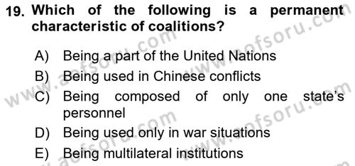 Introduction to International Relations Dersi 2018 - 2019 Yılı Yaz Okulu Sınav Soruları 19. Soru