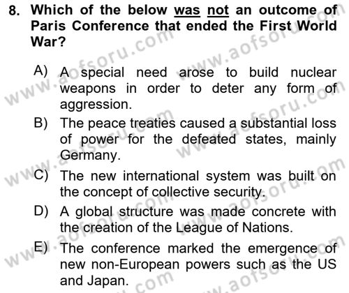 Introduction to International Relations Dersi 2018 - 2019 Yılı Yaz Okulu Sınav Soruları 8. Soru