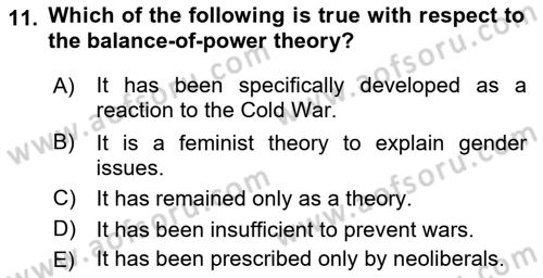 Introduction to International Relations Dersi 2019 - 2020 Yılı (Vize) Ara Sınav Soruları 11. Soru