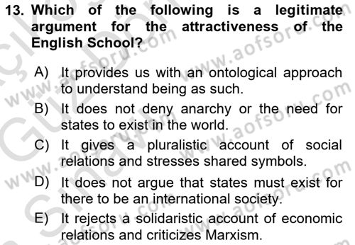 Introduction to International Relations Dersi Ara Sınavı Deneme Sınav Soruları 13. Soru