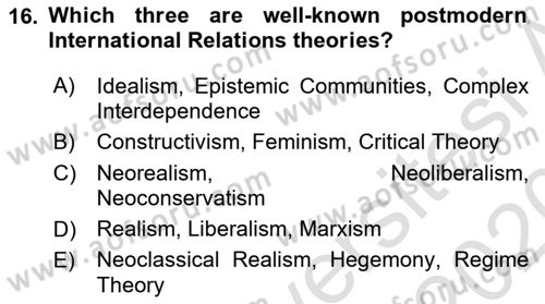Introduction to International Relations Dersi Ara Sınavı Deneme Sınav Soruları 16. Soru
