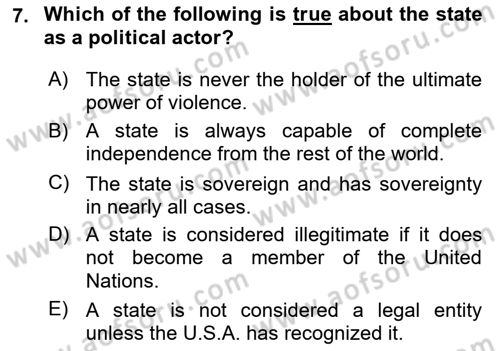 Introduction to International Relations Dersi Ara Sınavı Deneme Sınav Soruları 7. Soru