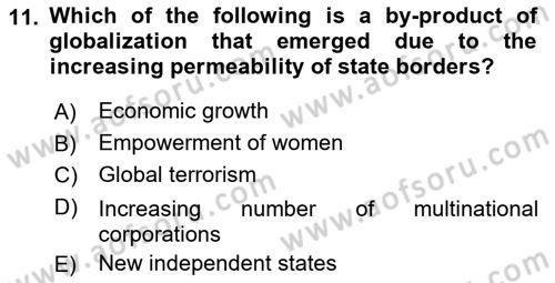 Introduction to International Relations Dersi 2019 - 2020 Yılı (Final) Dönem Sonu Sınav Soruları 11. Soru
