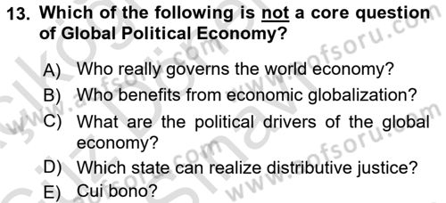 Introduction to International Relations Dersi 2019 - 2020 Yılı (Final) Dönem Sonu Sınav Soruları 13. Soru